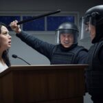 riot officer threatening debater
